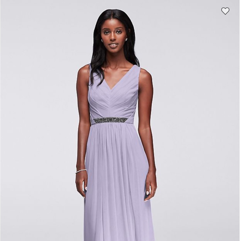 Long Mesh Dress with V-Neck and Beaded Waistband